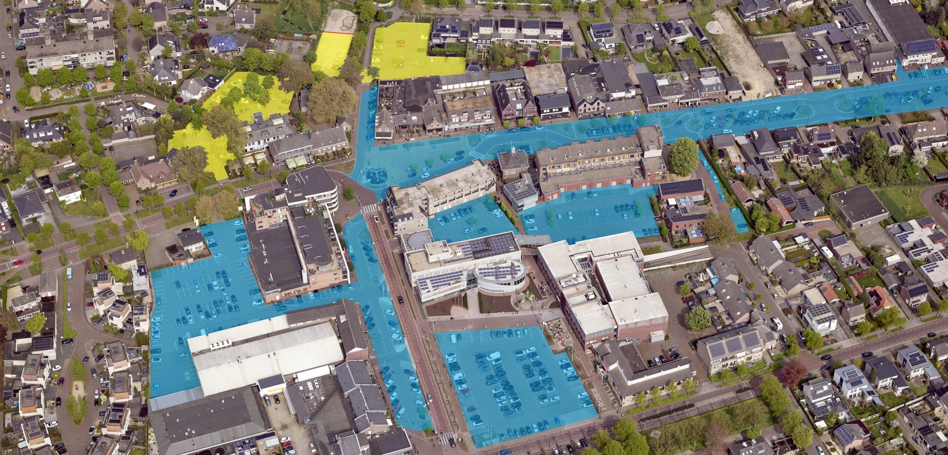 Situatietekening lang parkeren en blauwe parkeerschijfzone van 2 uur